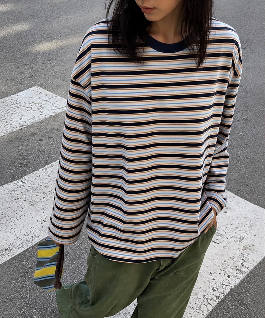 MOAA Retro Multi Stripe Long Sleeve Tee (Navy)
