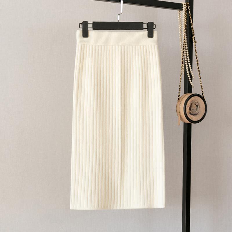 Fusta midi tricotată și fustă de lână, pe spate, cu talie înaltă, cu lungime mijlocie, cu tăietură în șold, pentru femei, toamnă și iarnă, cu lungime medie
