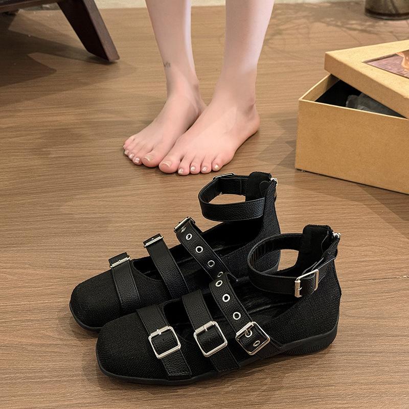 

Design sense niche flats black small leather shoes retro low-top shoes black commuting 35 чёрный