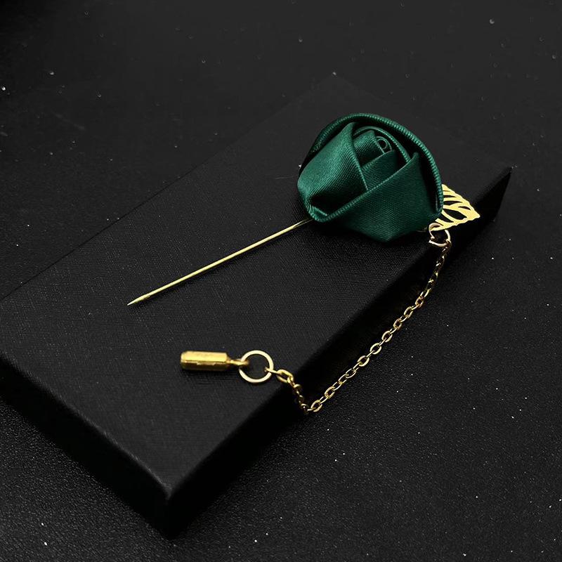 1 pièce Broche de mode de haute qualité pour homme, fleur de rose, feuille dorée, épingle à revers de costume, boutonnière de mariage, bijou