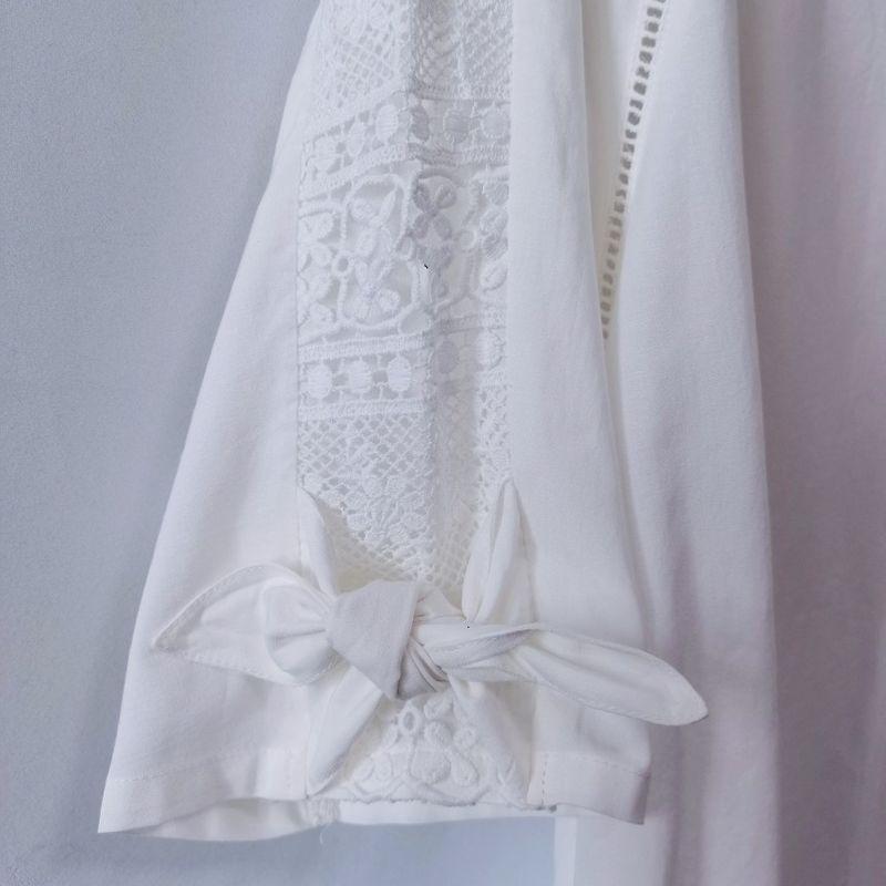 Export Original Order Leftover Stock Cotton and Silk White Round Neck Pullover Shirt Plus Size Loose Casual Embroider 3/4 Sleeve Cool