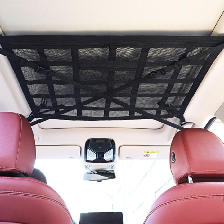 Roof Handle Storage Net for Cars with Reinforced Mesh Panel and Four Point Mount for Cabin Storage Inside the Vehicle