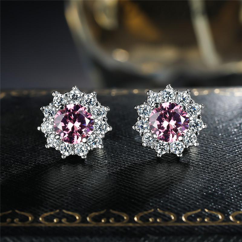 Snowflake Pink Diamond Zircon Sunflower Earrings for Women