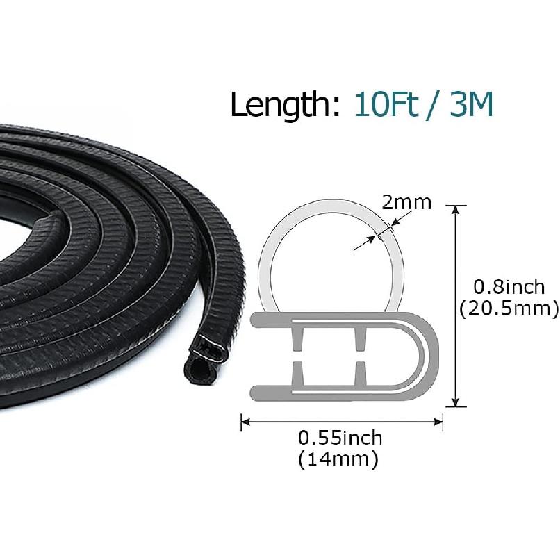 Car Door Seal Strip With Side Bulb 10Ft, EPDM Rubber Automotive Weather Stripping Edge Guard Universal Fit For Camper Van, Trucks, SUV, RV, Black
