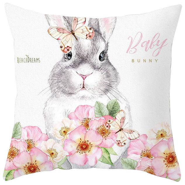 

Пасхальная персиковая кожаная бархатная наволочка Весенний нарисованный кролик цветы цифровая печать домашняя ткань наволочка 45 * 45Cm without pillow core