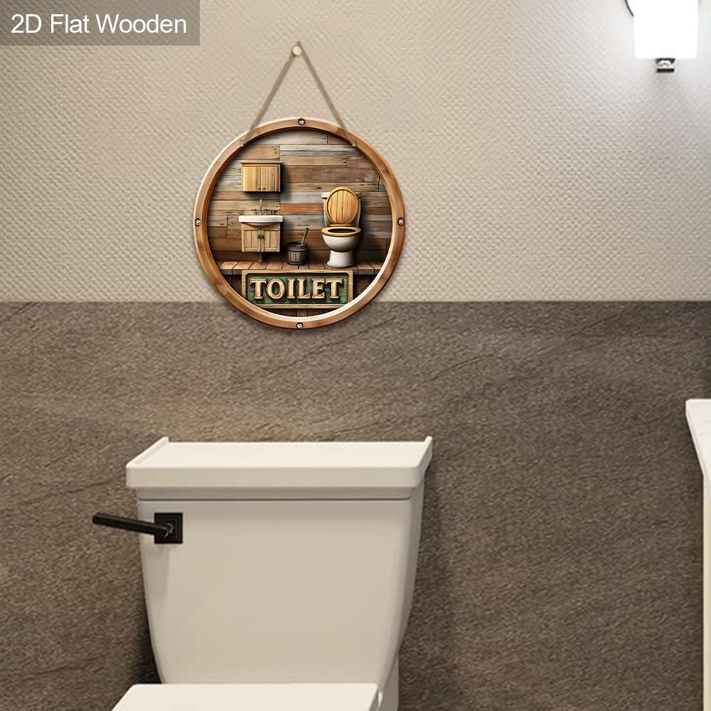 Rustic Toilet Wooden Sign - Decorative Hanging Plaque for Bathroom Door, Wall Decor - Ideal Home Hanging Ornament