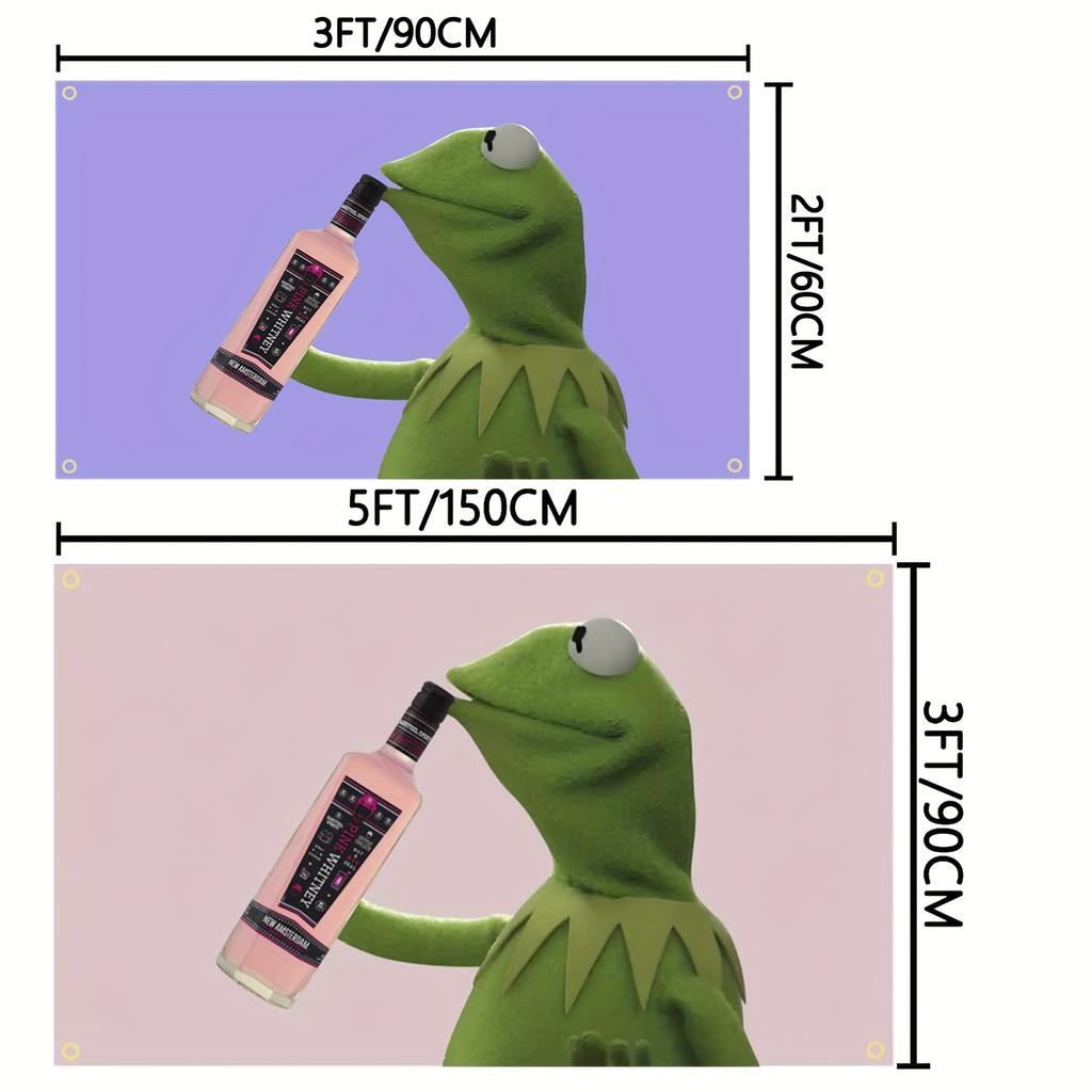 A Quirky And Fun Wall Tapestry: Add A Touch Of Humor To Your Space With This Adorable Design Featuring Kermit The Frog Sipping
