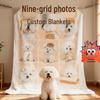 Custom Pet Photo Flannel Blanket - Personalized Cat & Dog Photos, Super Cute Nine-Grid Design, Perfect for All Seasons.