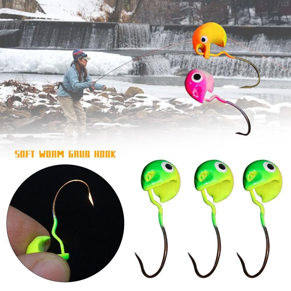 5Pcs Set Round Inverted Jigging Hook Colored Design Soft Worm Grub Hook  Soft Bait Fishing
