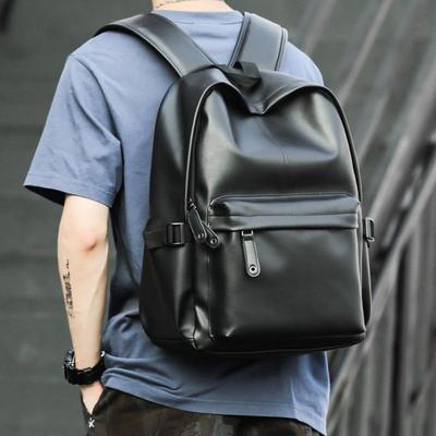 Men's PU Leather Double Shoulder Casual Backpack - College Student Book, Travel, and Business Laptop Bag