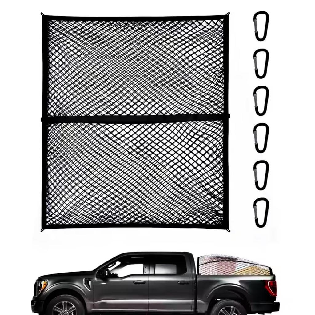 CALIFAKT Cargo Net for Truck Cargo Carabiner Durable and High-Elasticity Beds, Mesh, Luggage, Pickups, Luggage, 120cm, Stretchable, Double-Layered