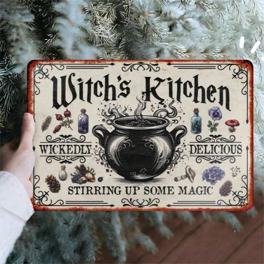Vintage Witch Kitchen Metal Tin Sign Wall Art Home Decor Halloween Gift