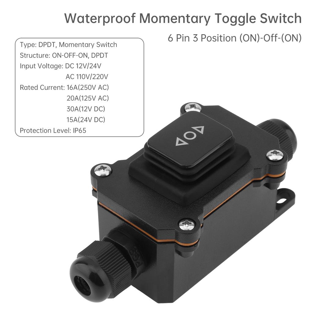 Waterproof Momentary Self Resetting Rocker Switch 6 Pin 3 Position ON Off ON DC 12V 24V AC 110V 220V for Motor Control Boat