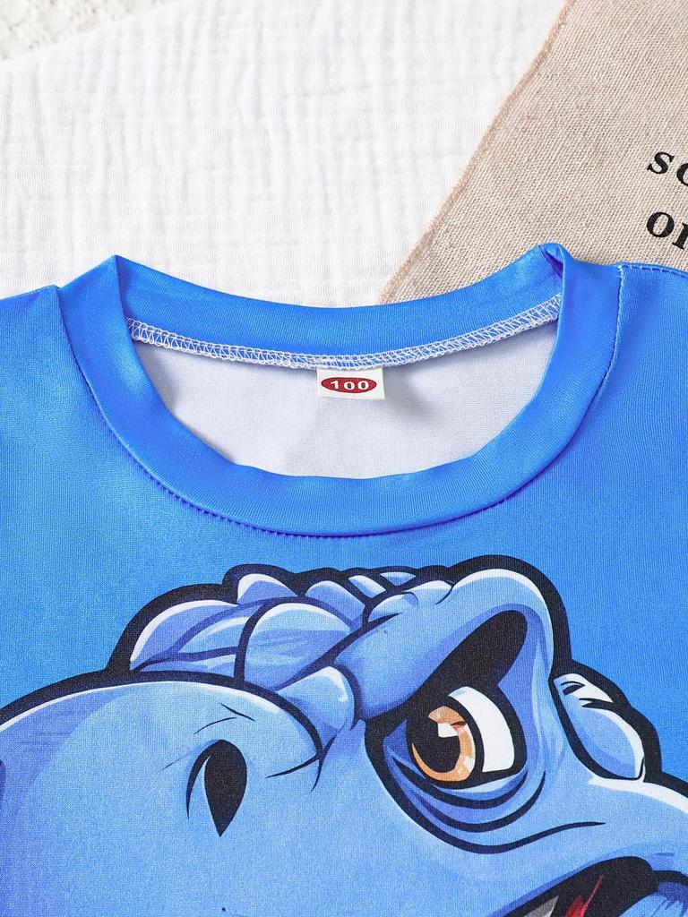 2025 Dziecięcy Zestaw Sportowy 3D z Nadrukiem Dinozaurów, Krótki Rękaw