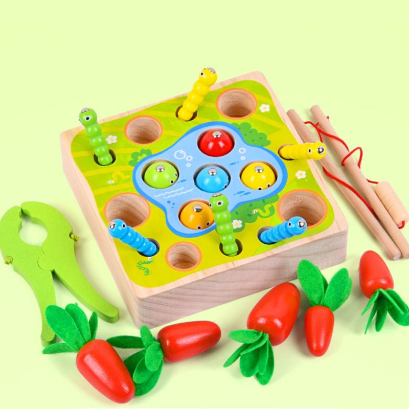 Toys Carrot Montessori Harvest Toddler Shaped Matching Game Fishing Wooden Skill