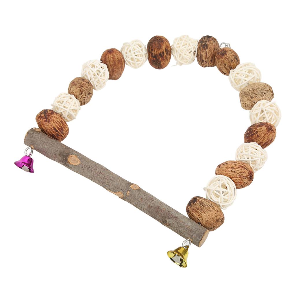 Bird Chewing Swing Wooden Pecans Rattan Hanging S Perch with Bells for Cockatiel Lovebird