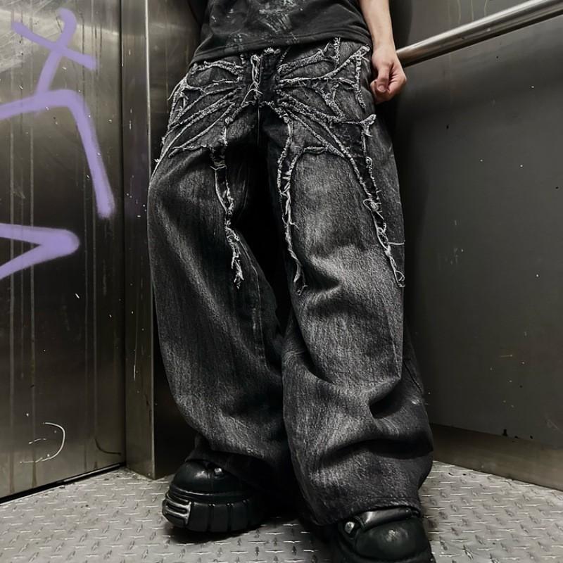 Millennium Ghost Jeans High Street Spider Embroidery Streetwear Gothic Oversized Baggy