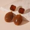 Retro Amber Tone Resin Marble Pattern Drop Earrings Double Layer Geometric Oval Dangle Earrings for Women Statement Jewelry Gift