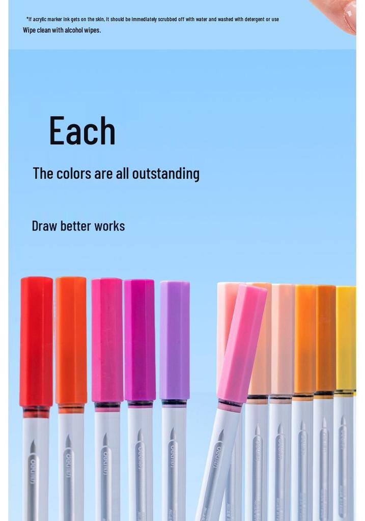 Deli Opaque Liquid Ink Acrylic Marker Pen - Stackable, Soft Tip for Students and Kids, Ideal for Art Projects