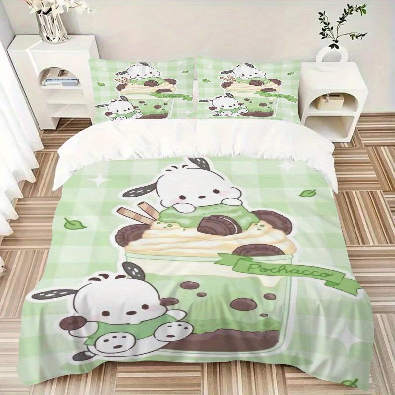 3pcs Milky Tea Pochacco Design Bedding Set - Includes Quilt Cover and Pillowcases, Suitable for All Seasons, Machine Washable - Ideal Gift f