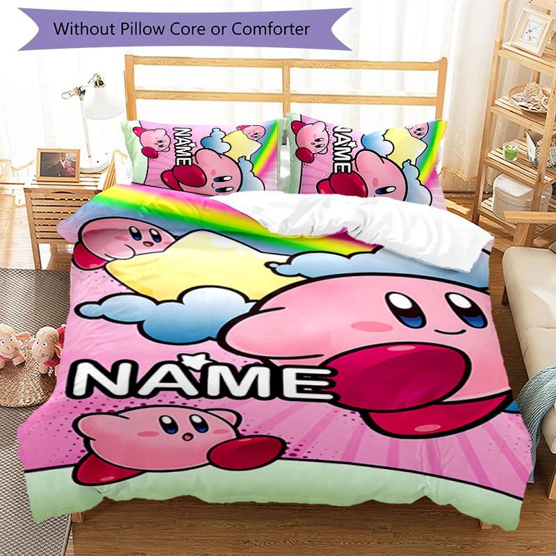 3pcs Kirby Cover Set - Personalized Name, HD Printed Bedding with 1 Cover and 2 Pillowcases - Perfect for Home Decor, Easy Care