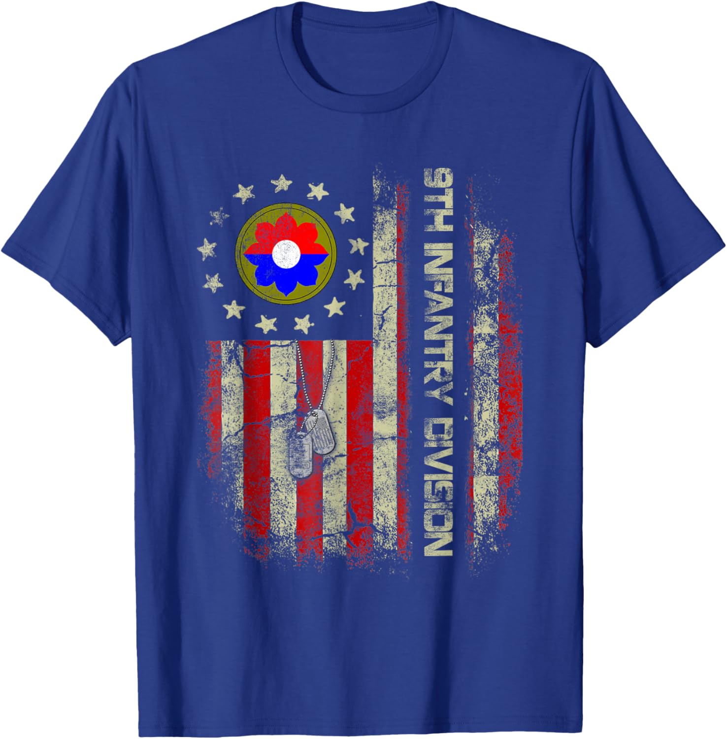 Vintage American Flag 9th Infantry Division Veteran Military TShirt 100 Cotton ONeck Short Sleeve Summer Casual Unisexs Tshirt S