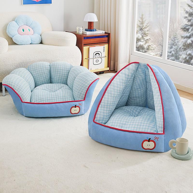 Cozy Semi-Enclosed Pet Bed Small Dogs Cats - Warm Thickened PP Cotton Nest House All-Season Indoor Outdoor Use