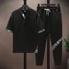 (Hemd + Hose)Sommer Kurzarm Herrenhemd Druckmuster Herren Freizeithemden mit elastischer Taille Herren Zweiteiler Größe XS-4XL