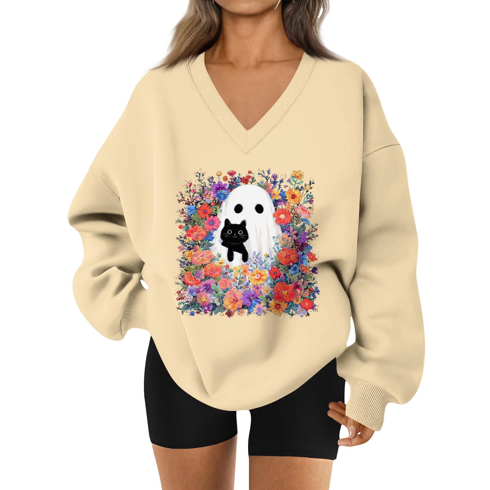 

Women s V-neck Dropped Shoulder Halloween Print Sports Sweatshirt Top L
