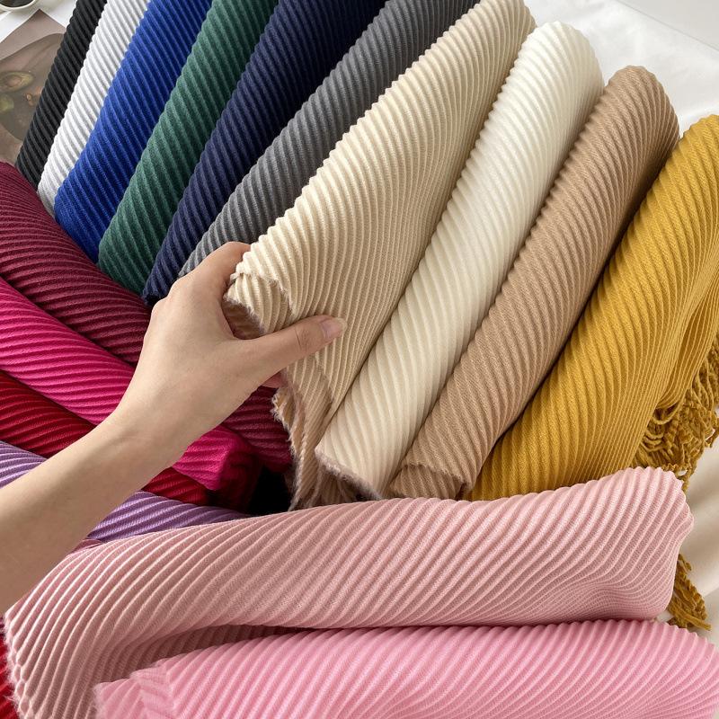 Solid Color Scarf Imitation Cashmere Scarf Winter Thickened Warm Multi-Color Scarf Women'S Long Fringed Shawl