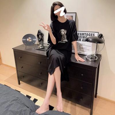Abito T-shirt da donna a maniche corte e girocollo taglia grande a vestibilità ampia, abito lungo dallo stile rilassato, abito da notte al ginocchio