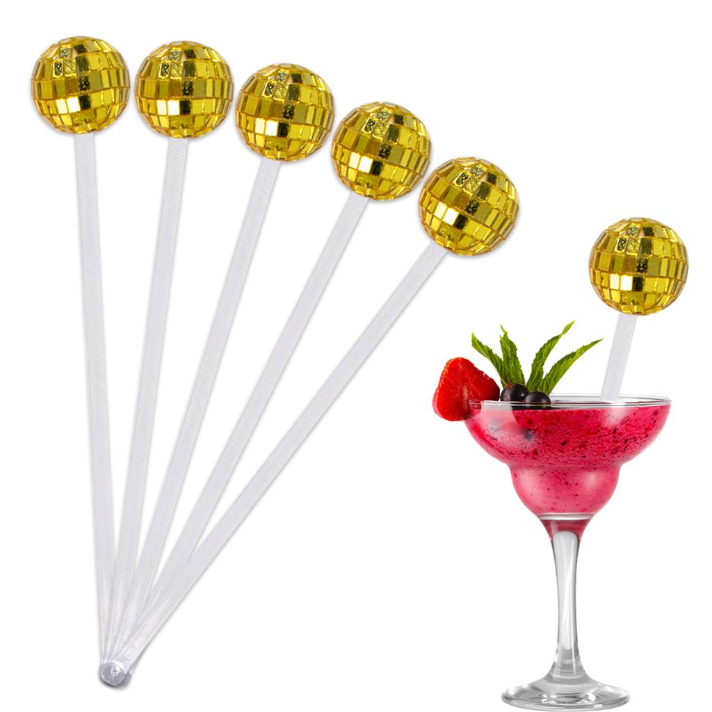 5/20Pcs Disco Balls Cocktail Stirrers Gold Silver Mirror Disco Ball Stick Coffee Beverage Stirrers for 70s 80s Theme Party Decor