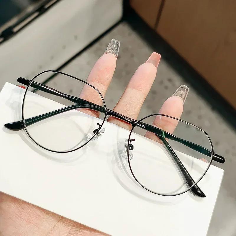 Oversized Round Frame Myopia Eyeglasses Fashion High Definition Near Sight Goggle Blue Light Blocking Eyewear 0-1.0-1.5-2.0-4.0