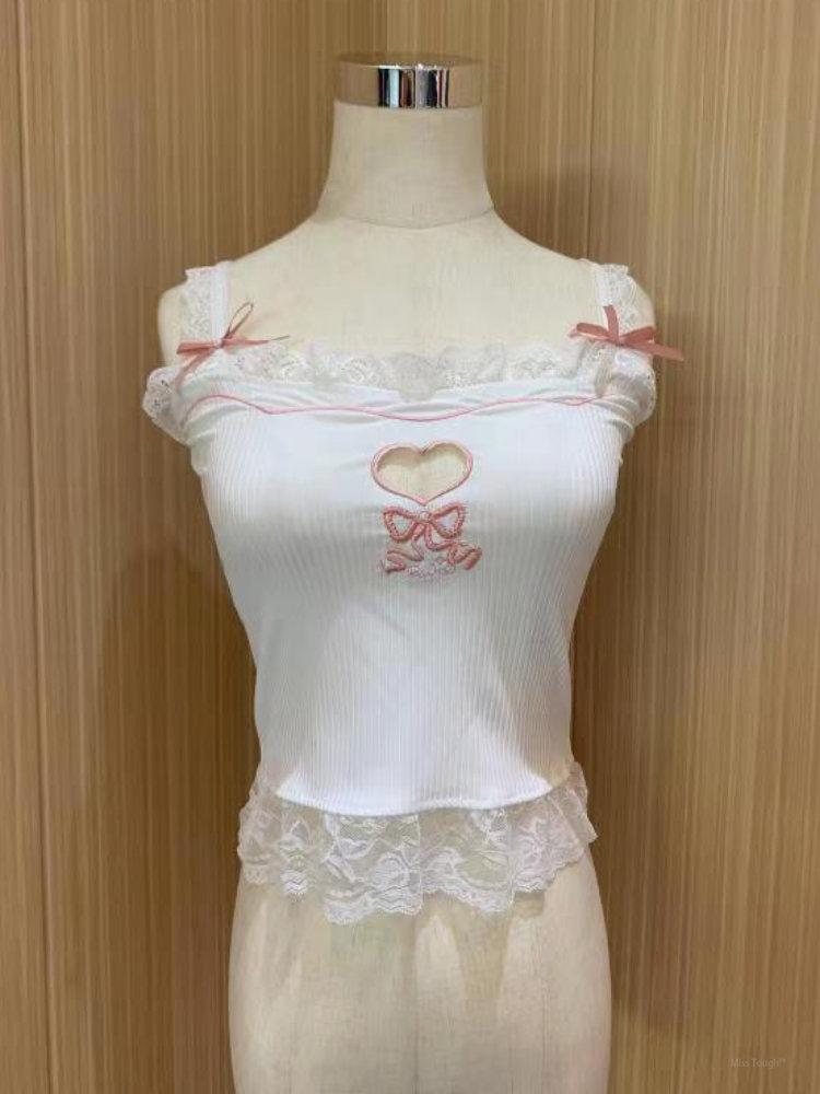 Розовый корейский стиль Kawaii Lolita Vset женский белый японский милый милый топ на бретелях женский синий кружевной сексуальный укороченный топ принцессы Франции новый