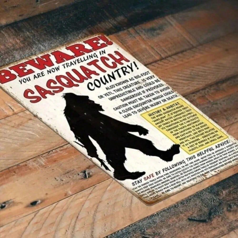 Iron Plate Wall Art Bigfoot Sasquatch Entering County Road 8x12 Living Room Decor