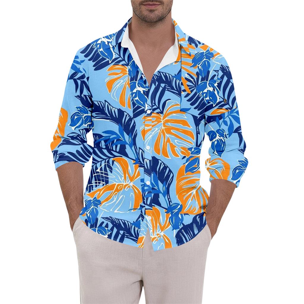 Men's Hawaii Summer New Loose Long Sleeve Shirt Cardigan Beach Shirt