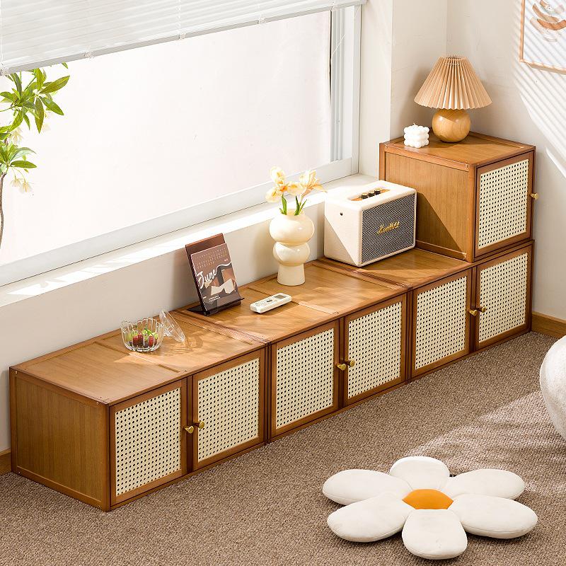 Solid Wood Toy Storage & Rattan Lattice Cabinet