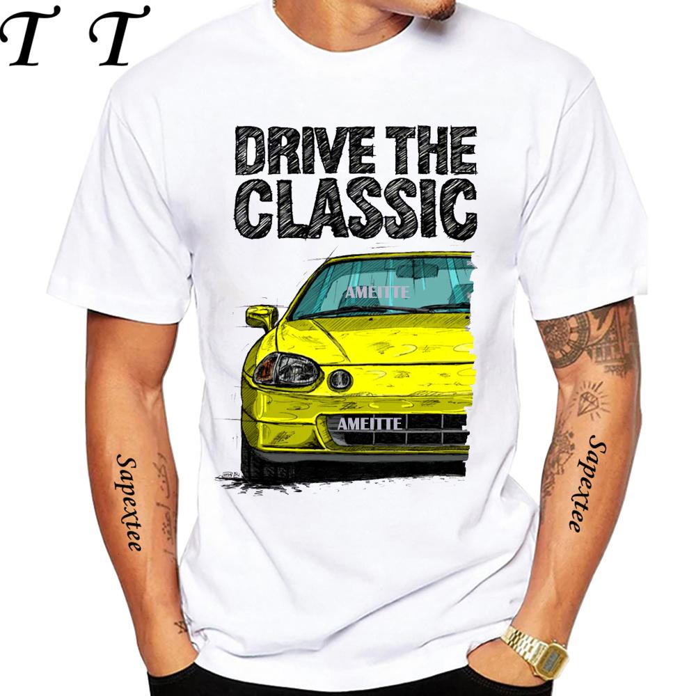 90's Men Short Sleeve Drive The Classic Del Sol CRX Early Model T-Shirt Boy Hip Hop White Casual Tees Retro Mans Sport Race Tops