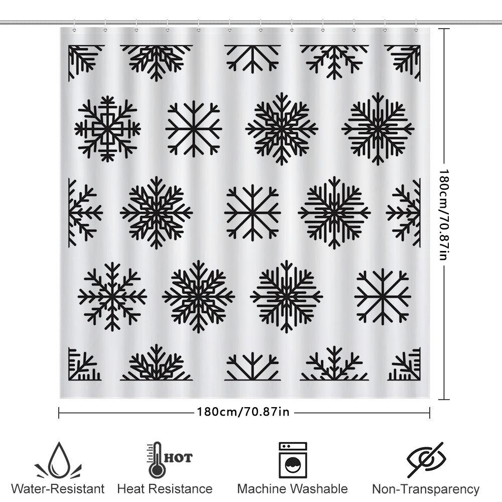 Snowflake Shower Curtain Black White Bath Decor Waterproof Fabric 3D Print Modern Design For Bathroom Decoration (72X84)