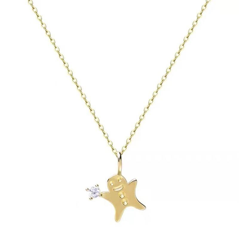 S925 Sterling Silver Necklace Women s Small Commodities Gingerbread Man Pendant Simple Gingerbread Man Silver Pendant 925 silver