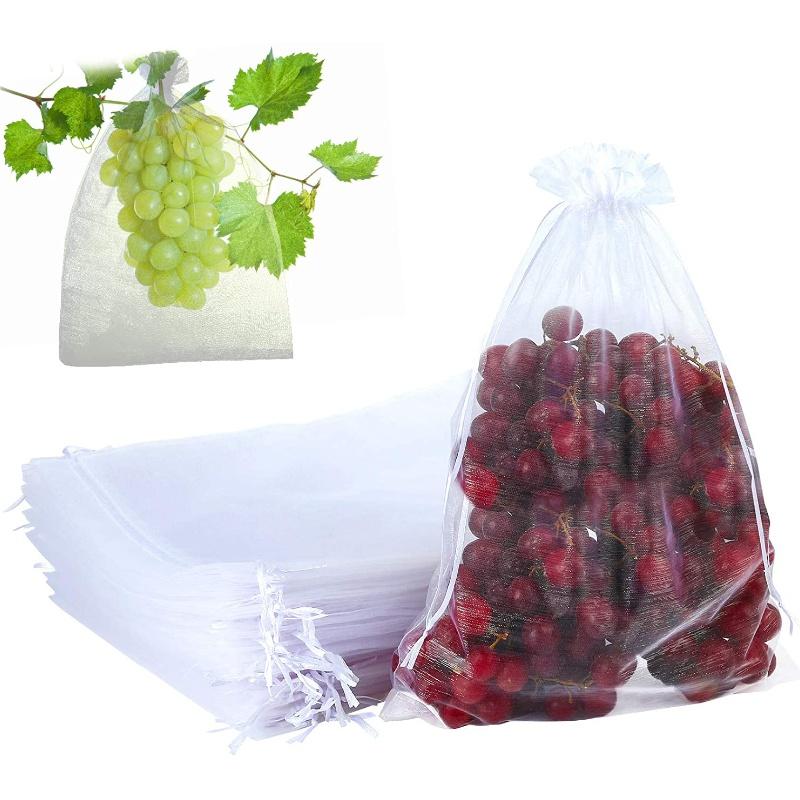 50Pcs Bundle Mouth Organza Drawstring Garden Bird Proof Net Fruit Protection Bag Mesh Gift Packaging Bag