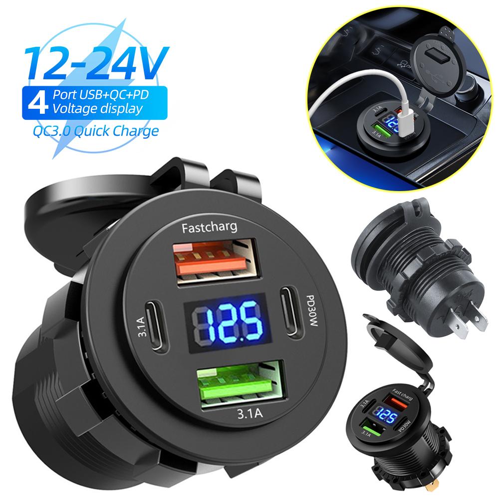 

83W Dual Pd Dual Usb 3.1A Usb Car Charger with Voltmeter Power Socket Adapter Waterproof 12V/24V Hot Selling for Cars and Boats