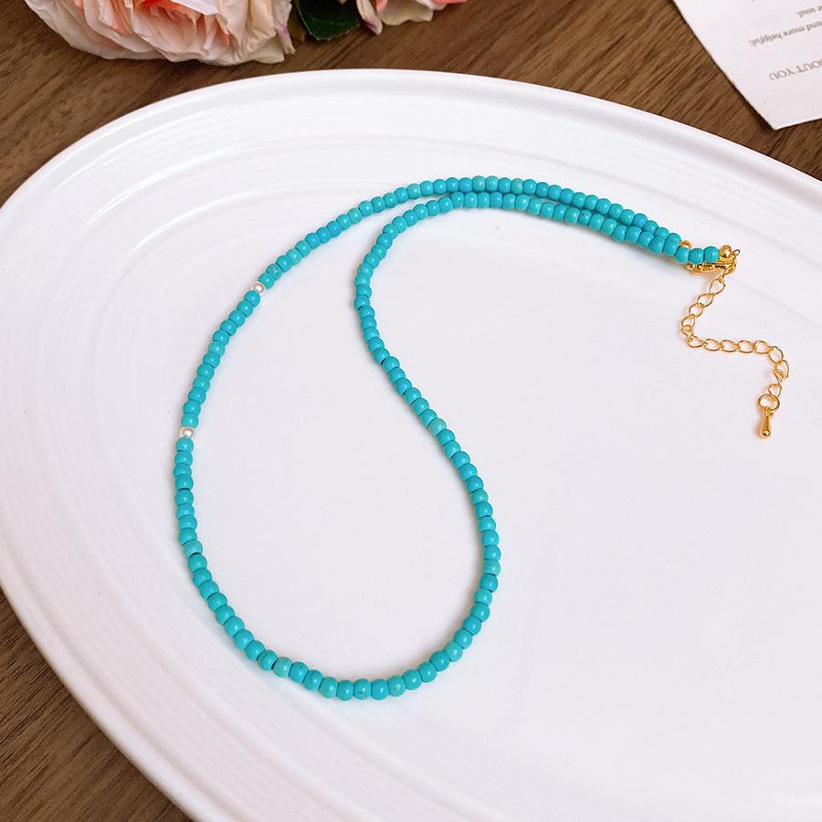 Retro ethnic style turquoise beaded rattle necklace collarbone chain design sense niche item decoration