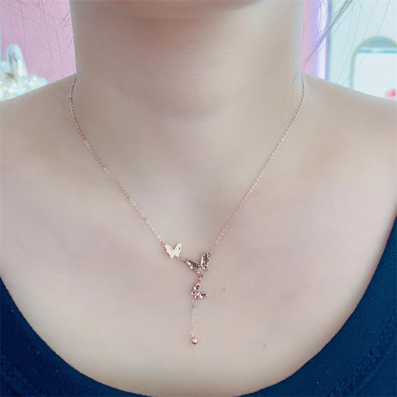 Purple Gold Super Flash Dragon Scale Butterfly Necklace Fashion Plated Rose Gold Fringed Bead Necklace