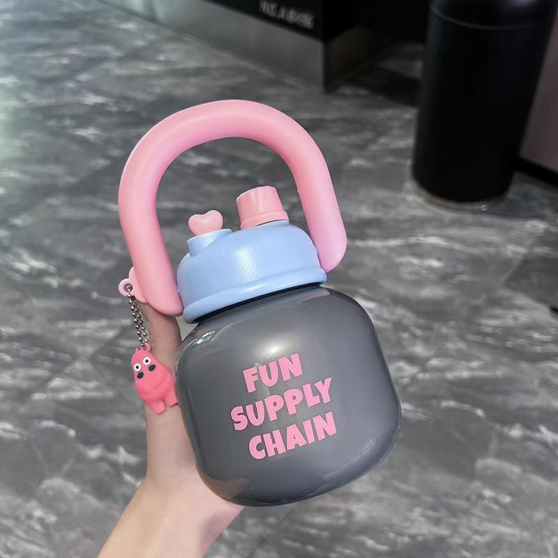Cute Cartoon Panda 800ml Large Capacity Plastic Water Bottle With Handle Portable Straight Drink Cup For Children School Office