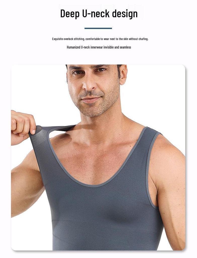 Men's Mesh Shaping Vest BX09: Breathable Chest Binder, Tummy Control, Back Support, Sporty.