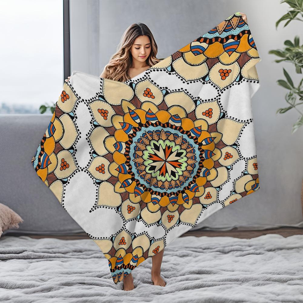 Boho Mandala Print Blanket Soft Fleece Throw Blanket for Sofa Bed Living Room Bedroom Decoration Gift