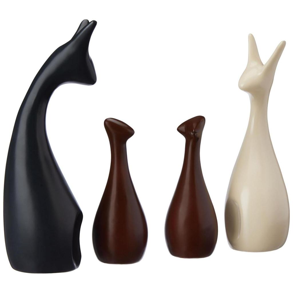 Home Decor Happy Deer Family Matte Finish Ceramic Figures (Set of 4, Multicolor)