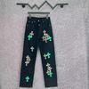 9922 Men's and Women's American Style Trendy Jeans with Fabric Patches, Casual and Fashionable High Street Pants