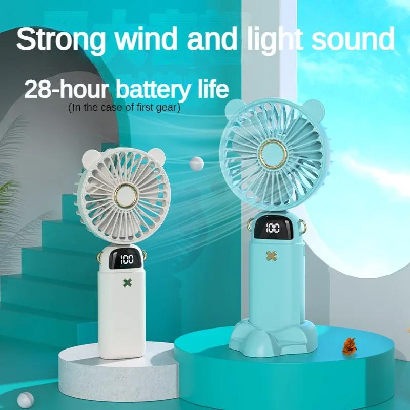 Handheld Fan Mini Foldable Portable Neck Hanging Fans 5 Speed USB Rechargeable 3000mAh Fan with Phone Stand and Display Screen
